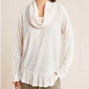 Maeve Ivory Addie Cowl Neck Ecru Sweater Top Ruffle Bohemian Cottagecore Flowy